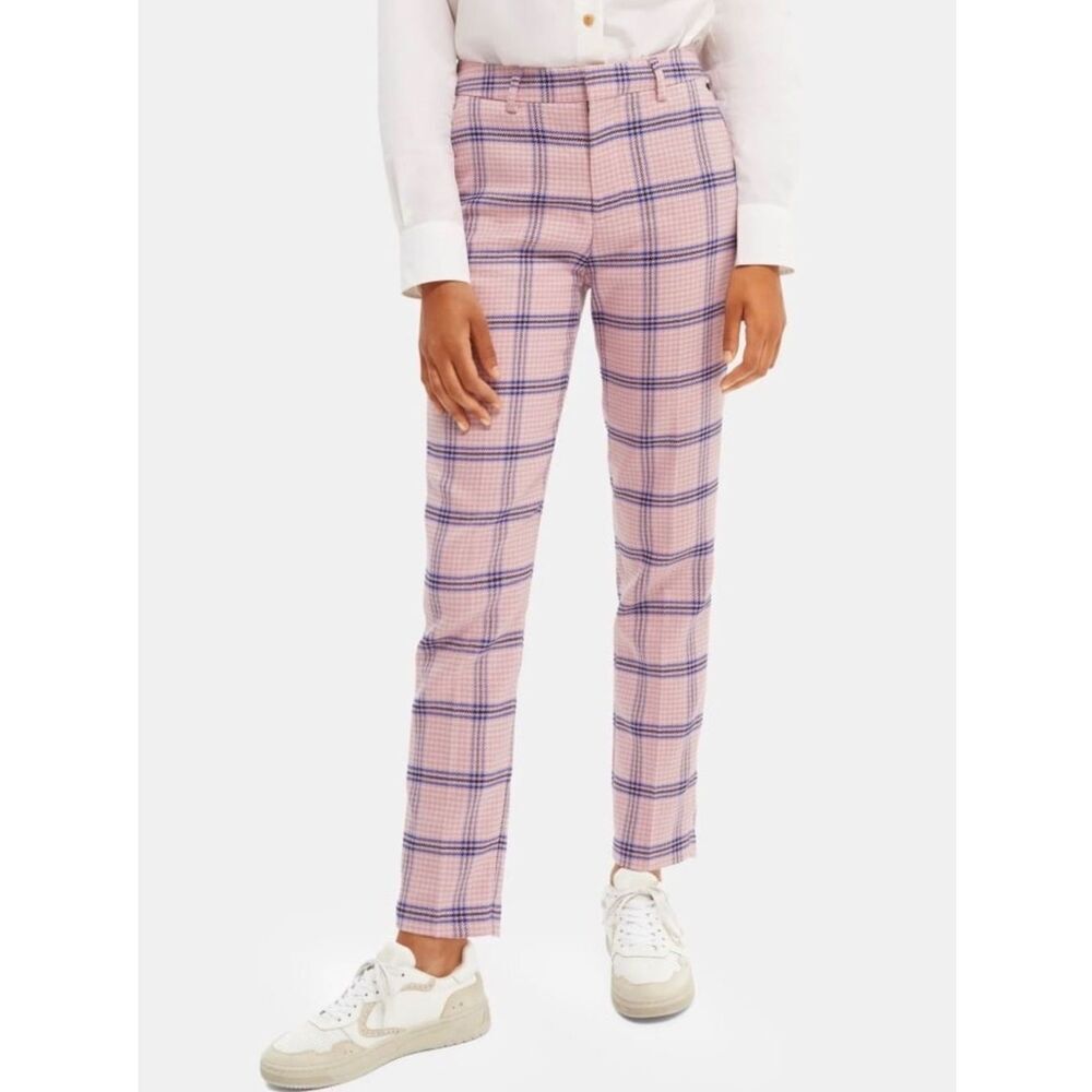 Scotch & Soda Lowry Pants - Slim Fit Tailored, Pink Blue Plaid, Size 26